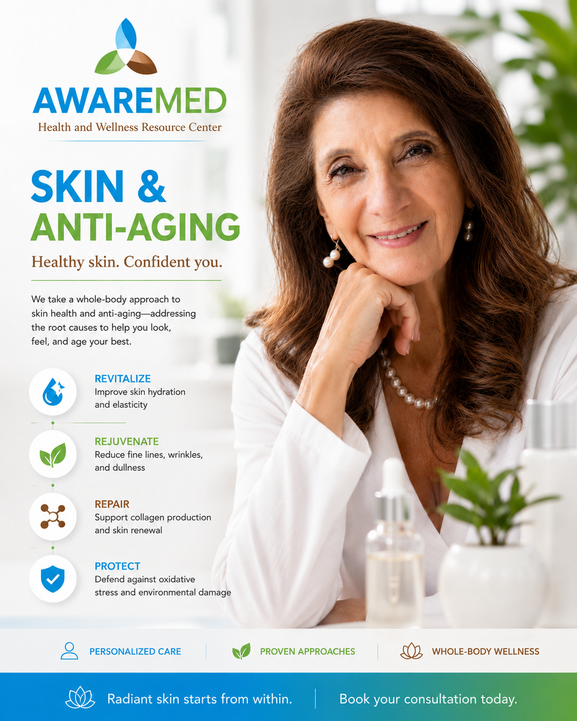 Dr. Dalal Akoury MD — Skin and Anti-Aging at AWAREmed Johnson City TN. Healthy skin. Confident you. Whole-body approach to skin health addressing root causes to help you look, feel, and age your best.