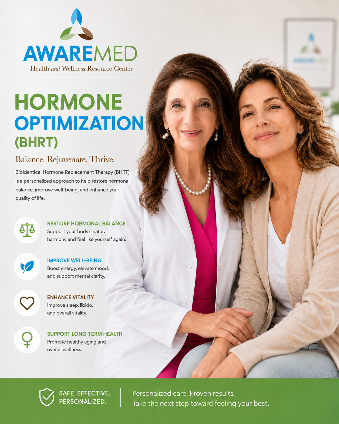 Dr. Dalal Akoury MD — Hormone Optimization BHRT at AWAREmed Johnson City TN. Balance. Rejuvenate. Thrive. Bioidentical Hormone Replacement Therapy to restore hormonal balance and vitality.